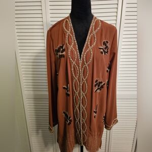 Vintage Light Brown Beaded Long Sleeve Cardigan